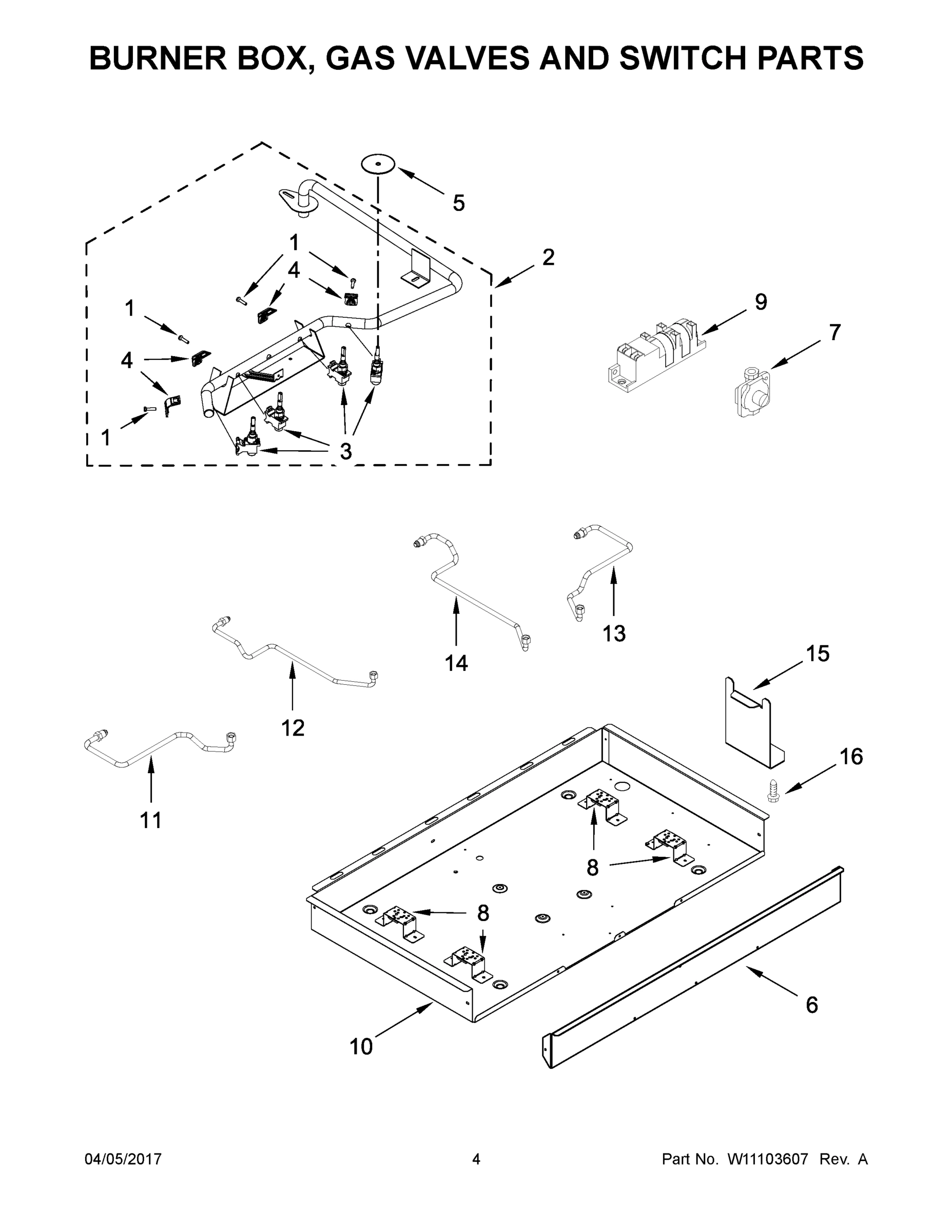 03 - BURNER BOX, GAS VALVES AND SWITCH PARTS