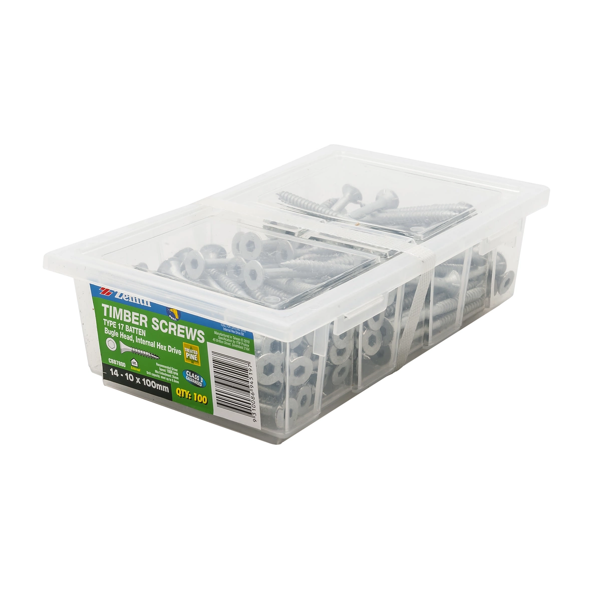 ZENITH® 14G x 100mm Class 3 Galvanised Bugle Batten Screws – 100 Pack