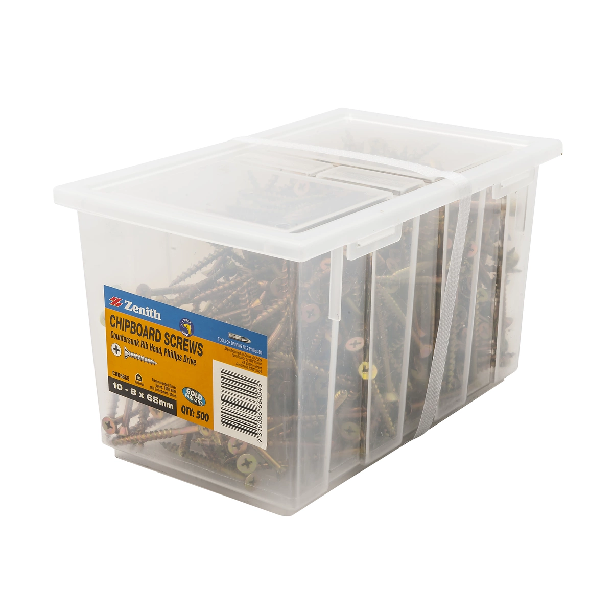 ZENITH® 10G x 65mm Gold Passivated Chipboard Screws (Phillips Drive) – 500 Pack