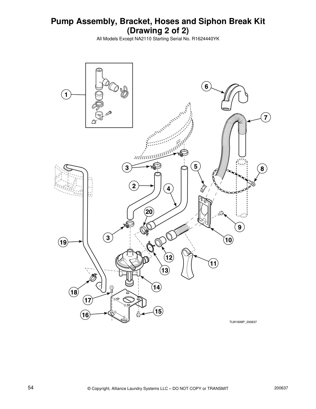 Pump Assembly, Bracket, Hoses and Siphon Break Kit
(Drawing 2 of 2)