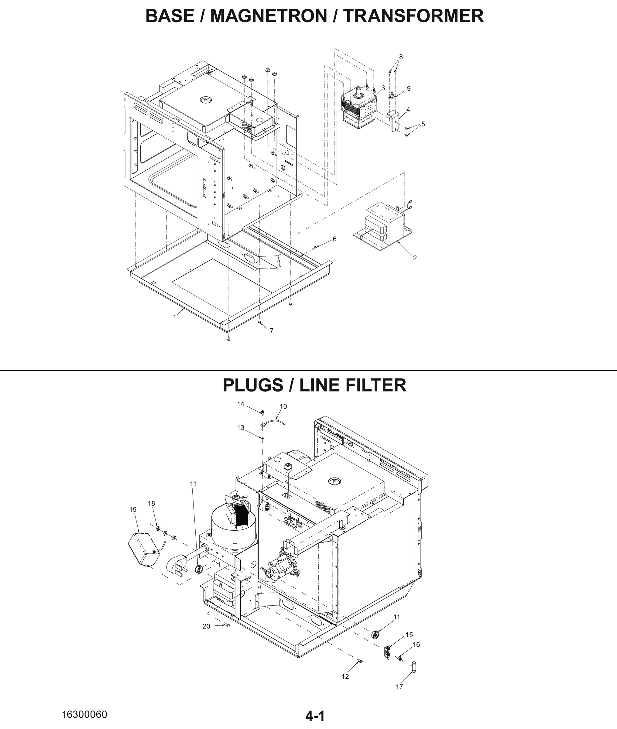 BASE / MAGNETRON / TRANSFORMER / PLUGS / CAPACITOR / DIODE ASSEMBLY