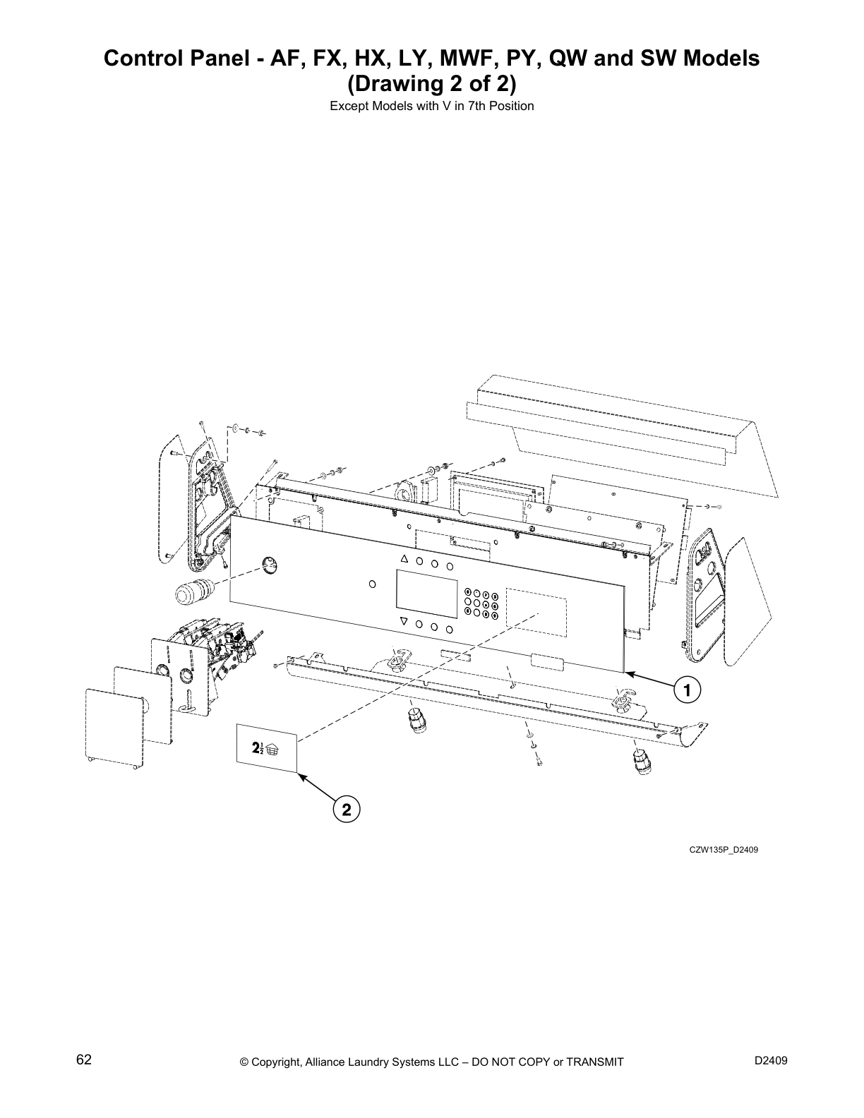 Control Panel - AF, FX, HX, LY, MWF, PY, QW and SW Models
(Drawing 2 of 2)