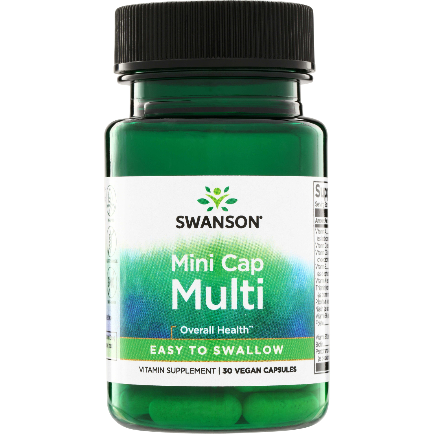 Swanson Vitamins Mini Cap Multi - Easy to Swallow Vitamin | 30 Vegan Caps