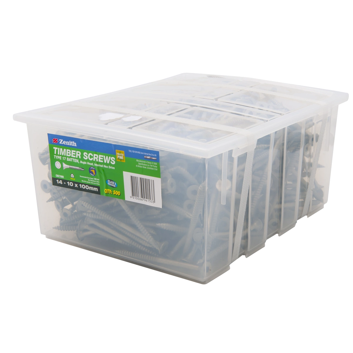 ZENITH® 14G x 100mm Class 3 Galvanised Bugle Batten Screws – 500 Pack