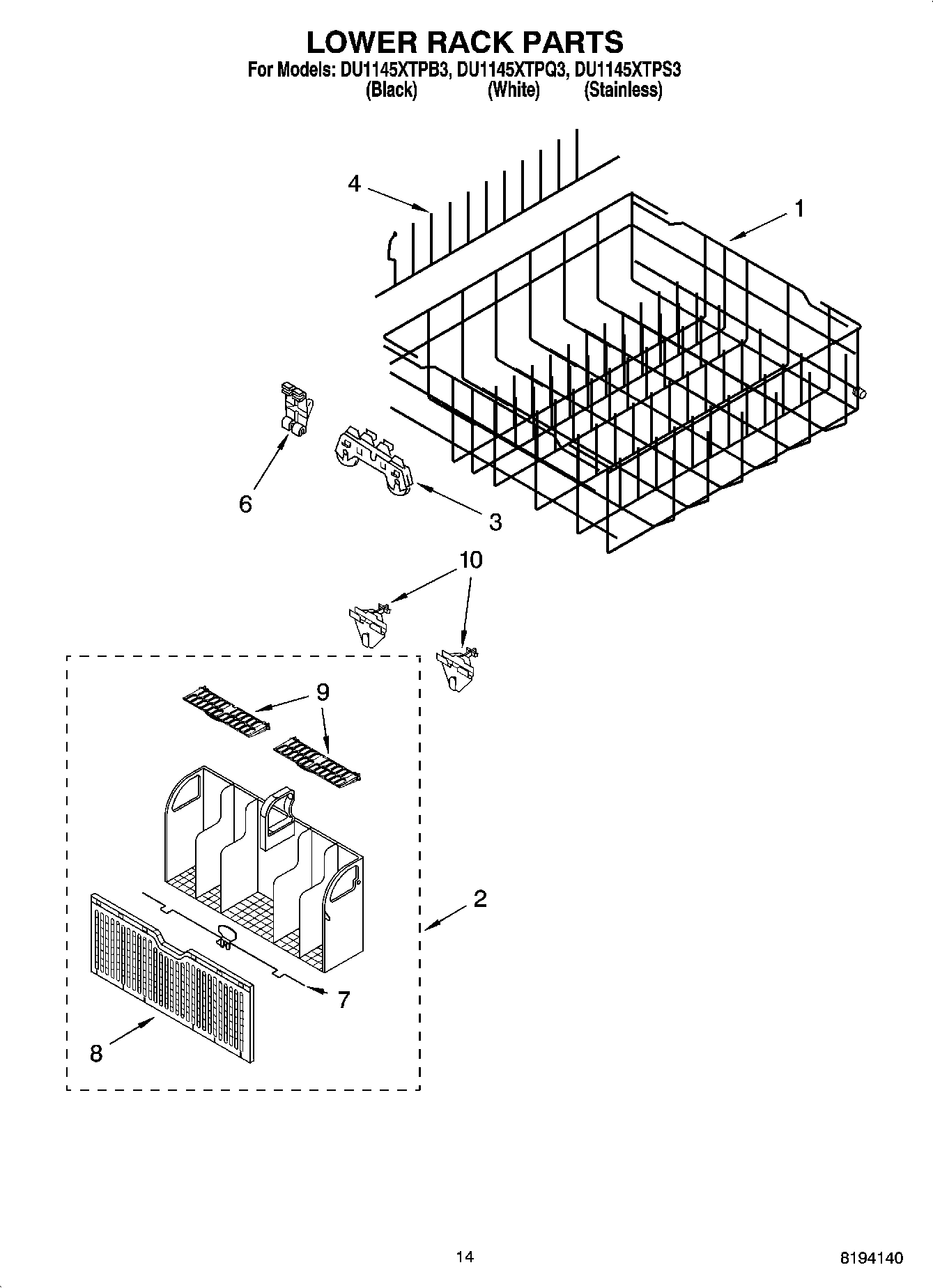 11 - LOWER RACK PARTS, OPTIONAL PARTS (NOT INCLUDED)