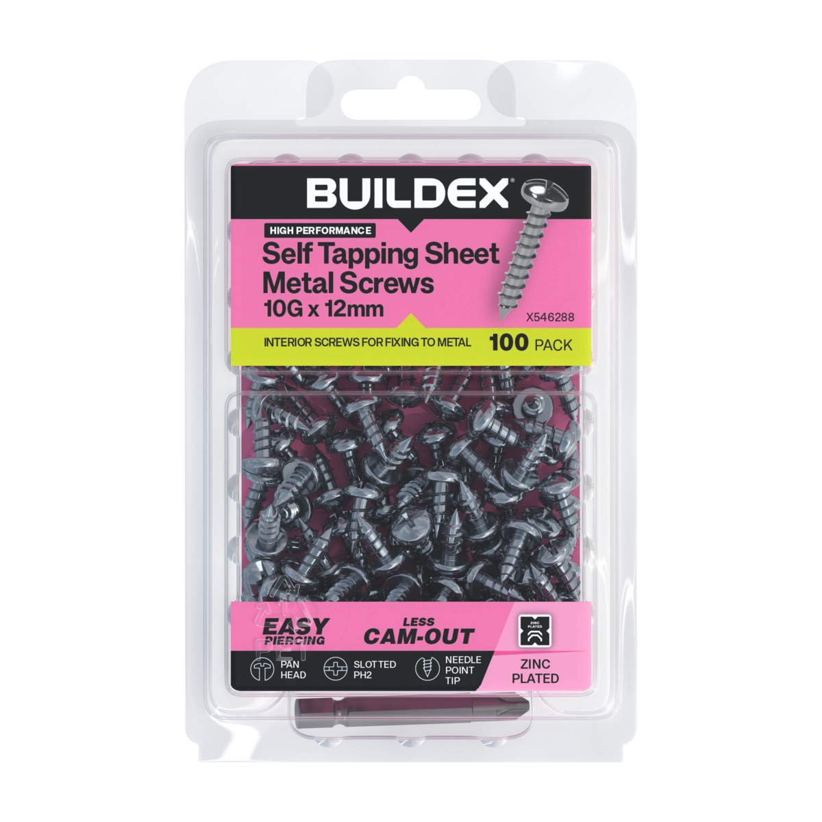 Buildex® 10G x 12mm Zinc Plated Self Tapping Sheet Metal Screws – 100 Pack