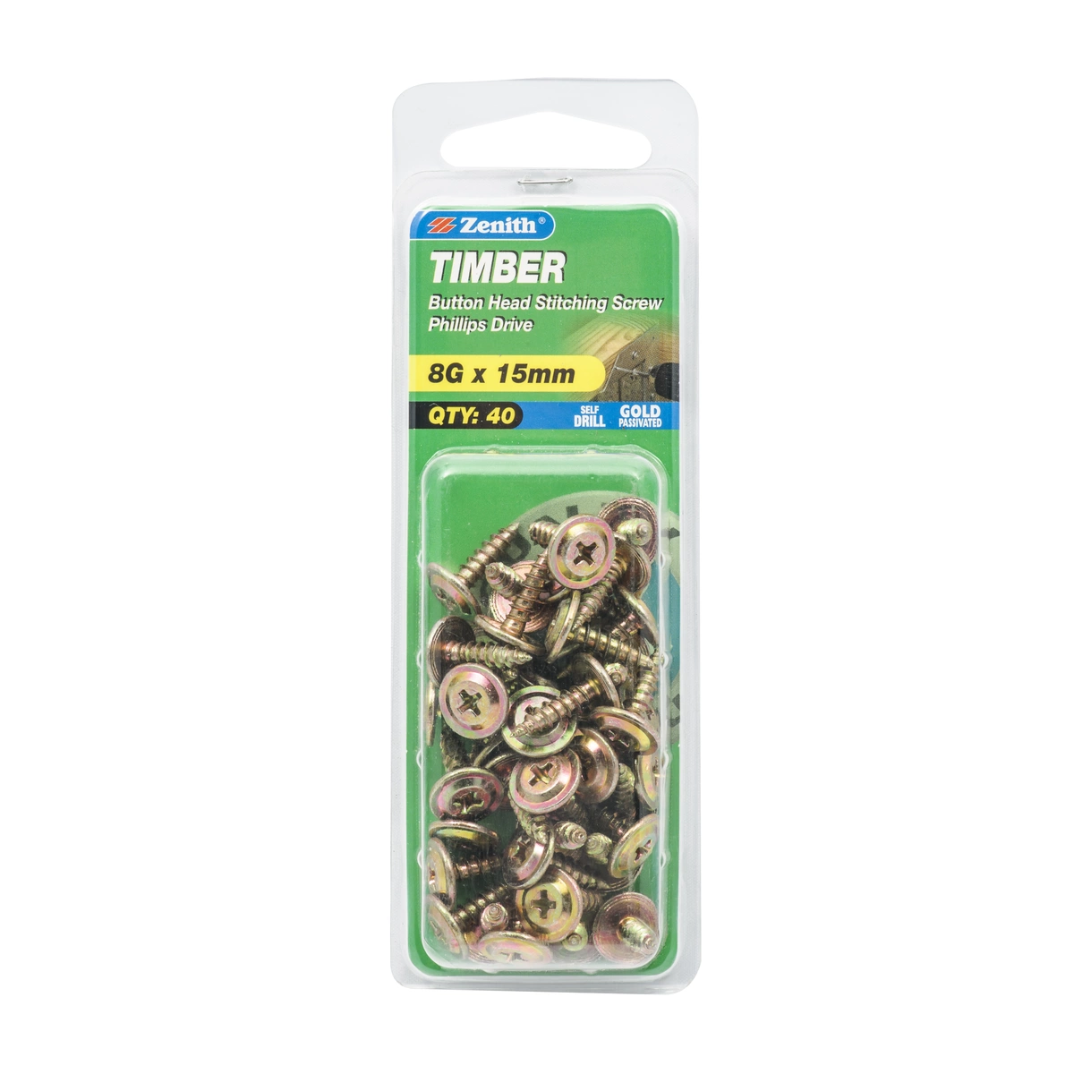 ZENITH® 8G x 15mm Gold Passivated Stitching Screws – 40 Pack