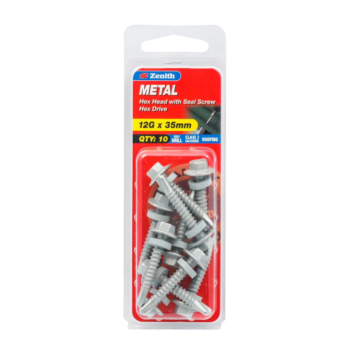 ZENITH® 12G x 35mm Class 3 Galvanised Cladding & Roofing Screws with Seal- 10 Pack