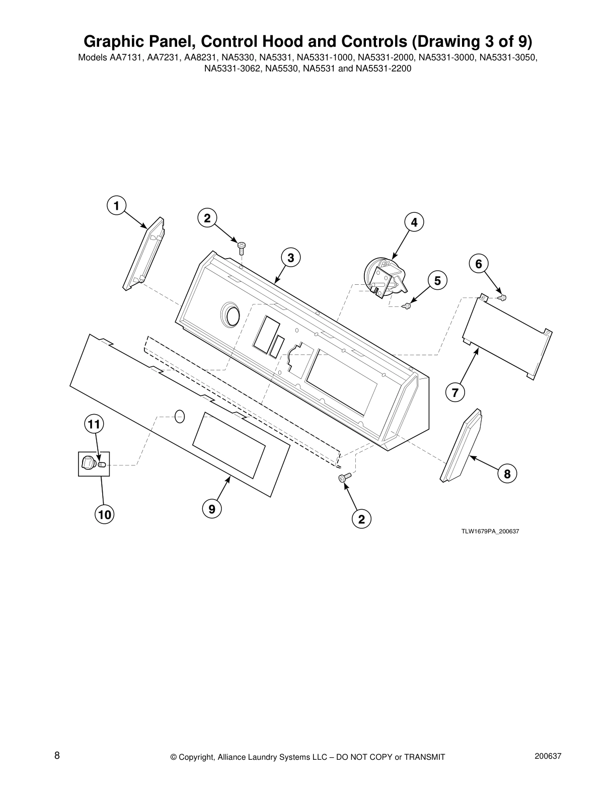Graphic Panel, Control Hood and Controls (Drawing 3 of 9)