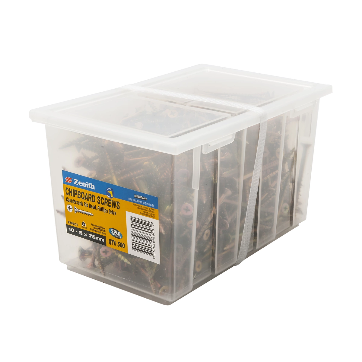ZENITH® 10G x 75mm Gold Passivated Chipboard Screws (Phillips Drive) – 500 Pack