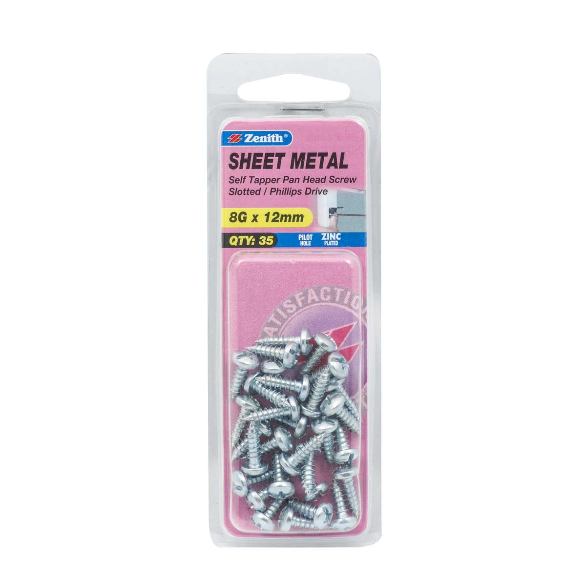 ZENITH® 8G x 12mm Zinc Plated Sheet Metal Screws – 35 Pack