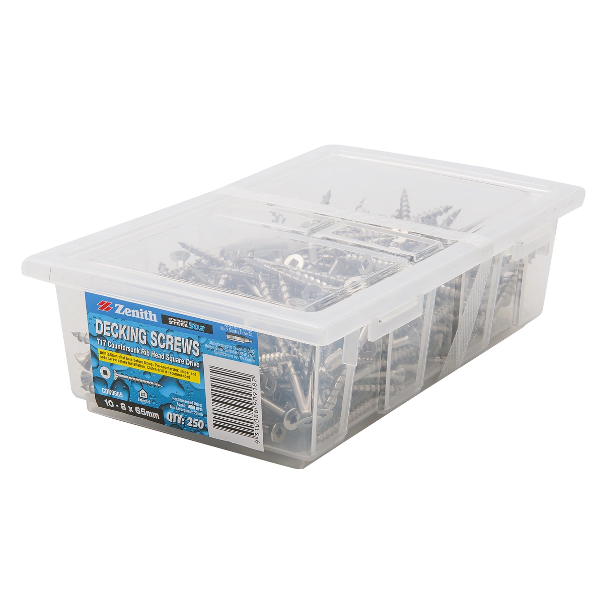 ZENITH® 10G x 65mm 304 Stainless Steel Decking Screws – 250 Pack