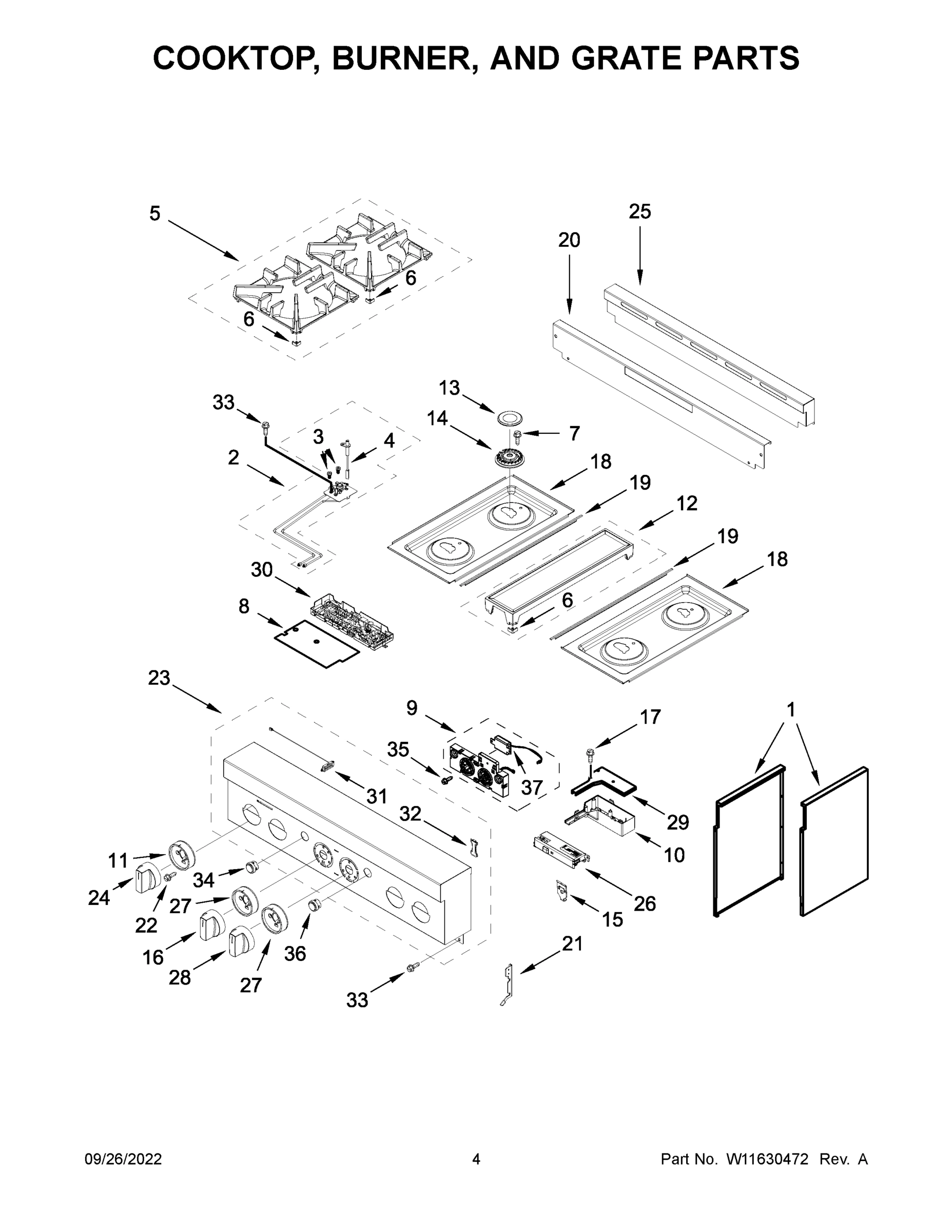 03 - COOKTOP, BURNER, AND GRATE PARTS