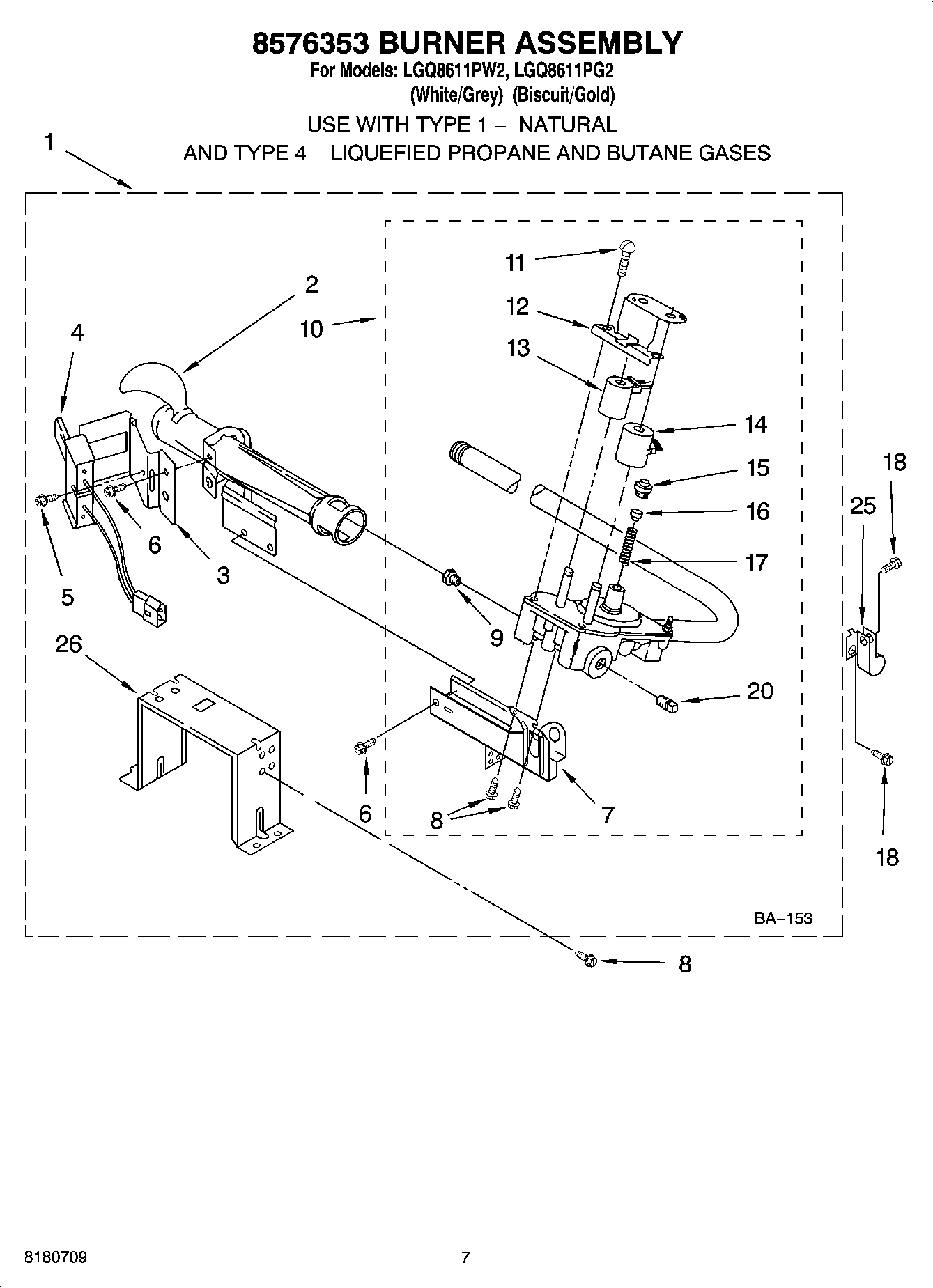 04 - 8576353 BURNER ASSEMBLY, OPTIONAL PARTS (NOT INCLUDED)