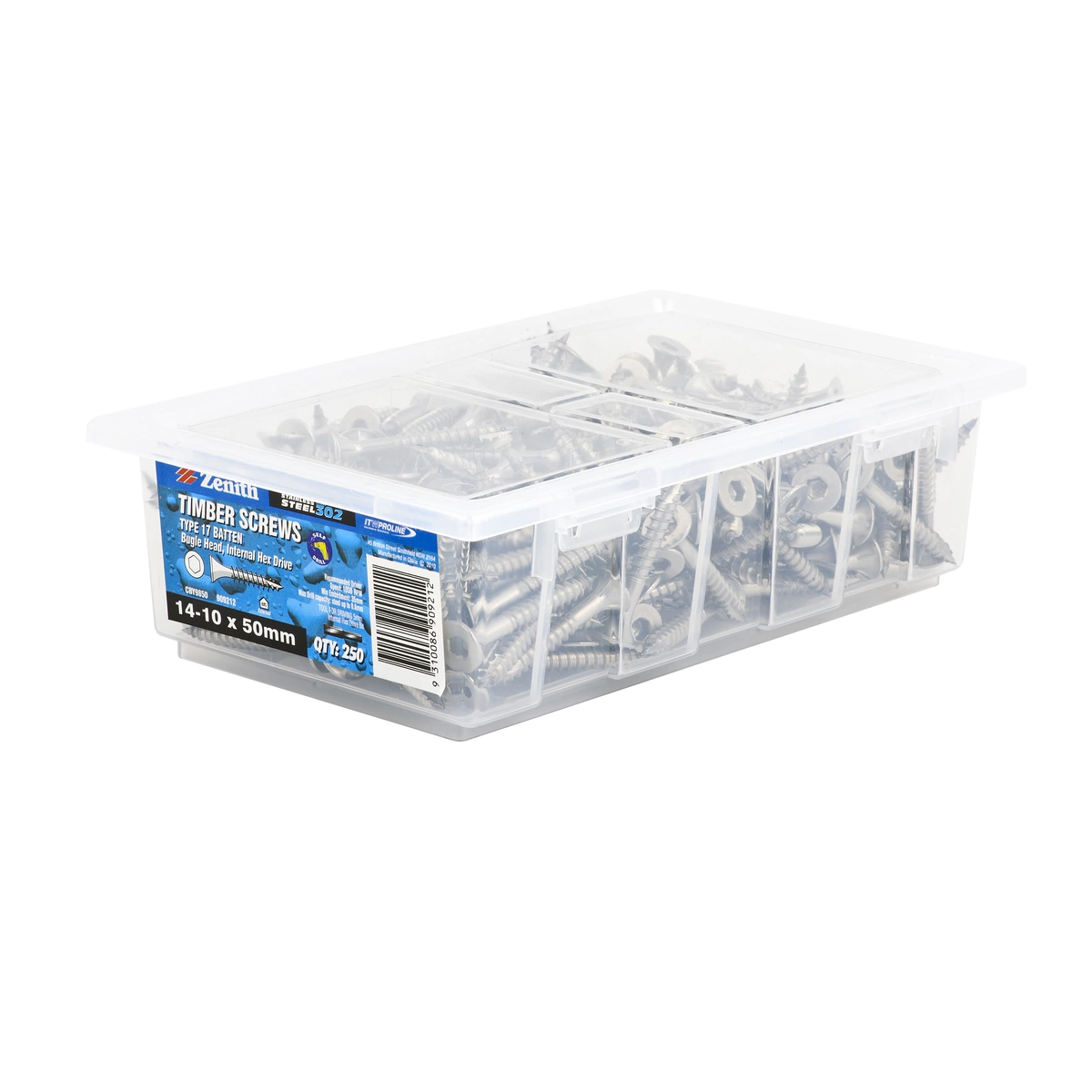 ZENITH® 14G x 50mm 304 Stainless Steel Bugle Batten Screws – 250 Pack
