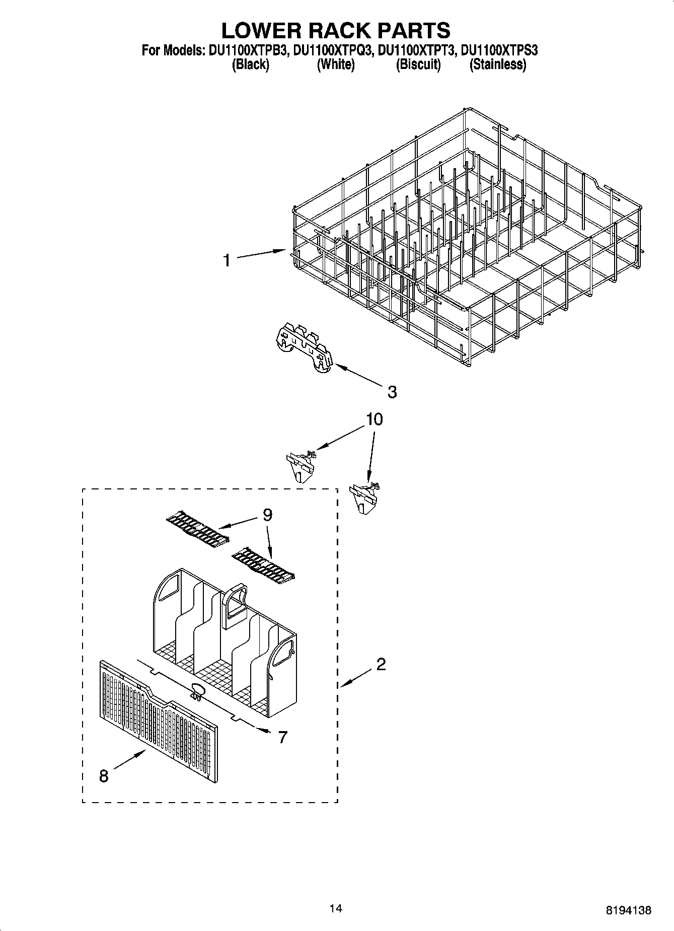 11 - LOWER RACK PARTS, OPTIONAL PARTS (NOT INCLUDED)