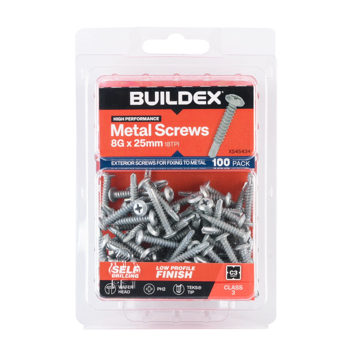 Buildex® 8G x 25mm Class 3 Sheet Metal Screws – 100 Pack