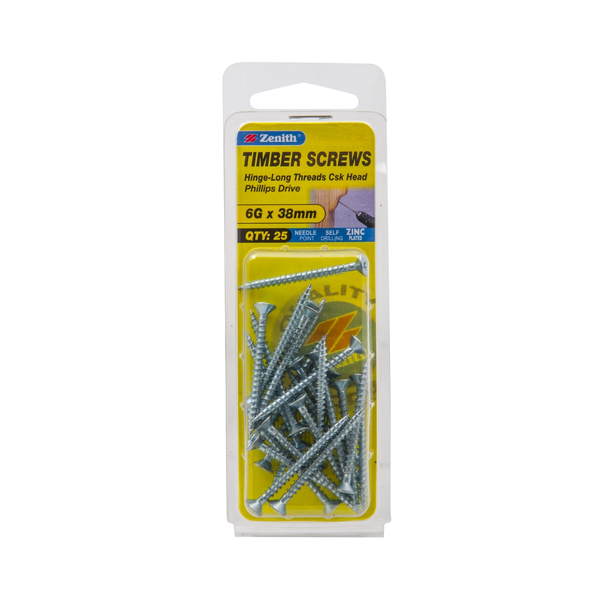 ZENITH® 6G x 40mm Zinc Plated Timber Screws – 25 Pack