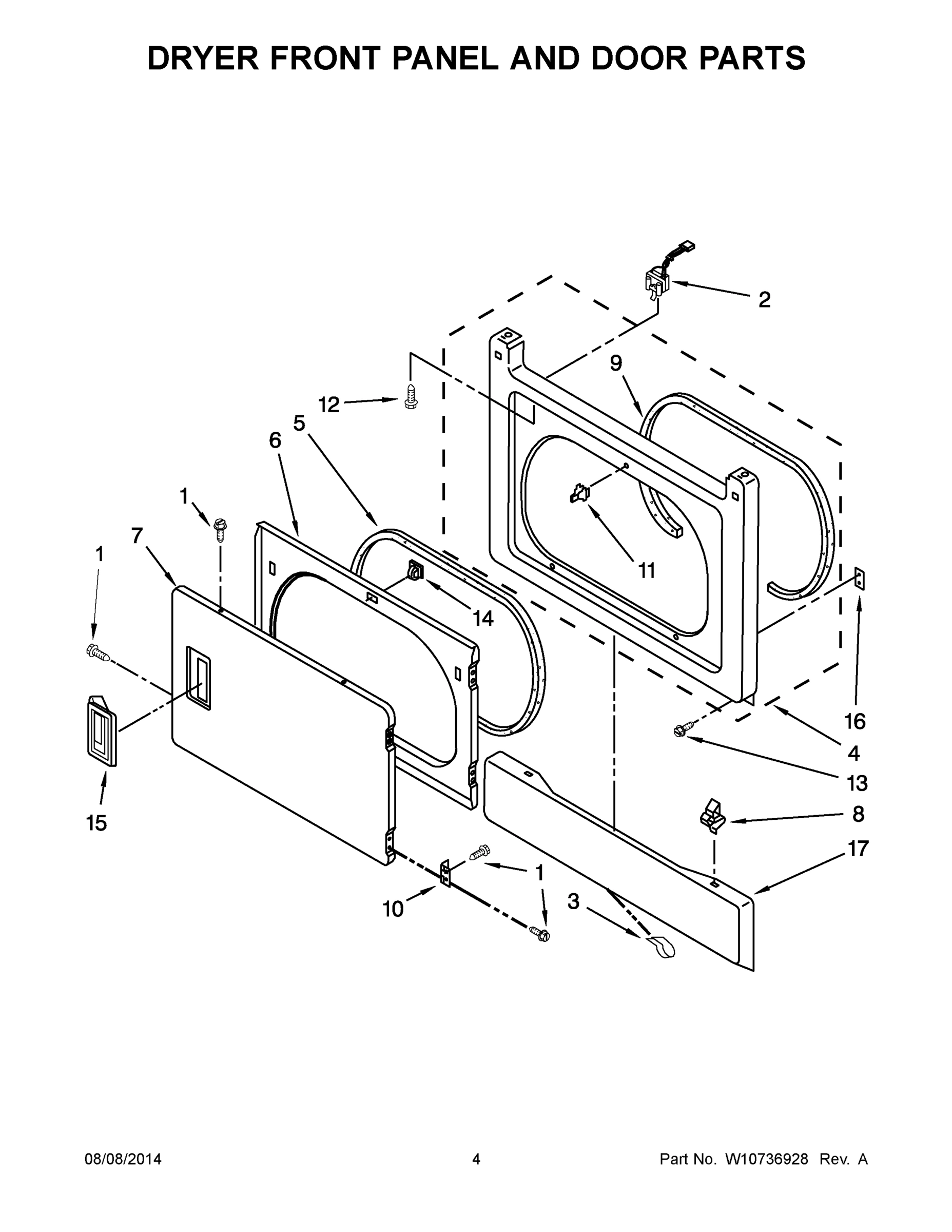 03 - DRYER FRONT PANEL AND DOOR PARTS