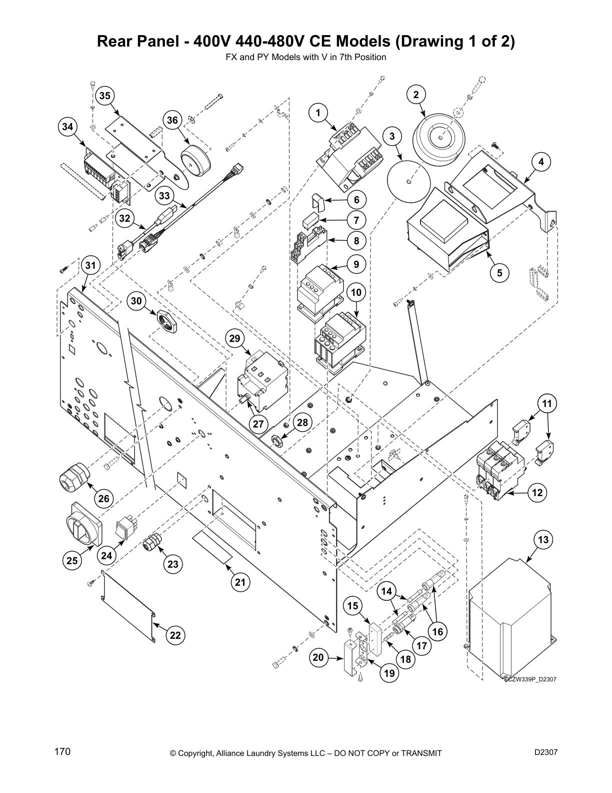 Rear Panel - 400V 440-480V CE Models (Drawing 1 of 2)
