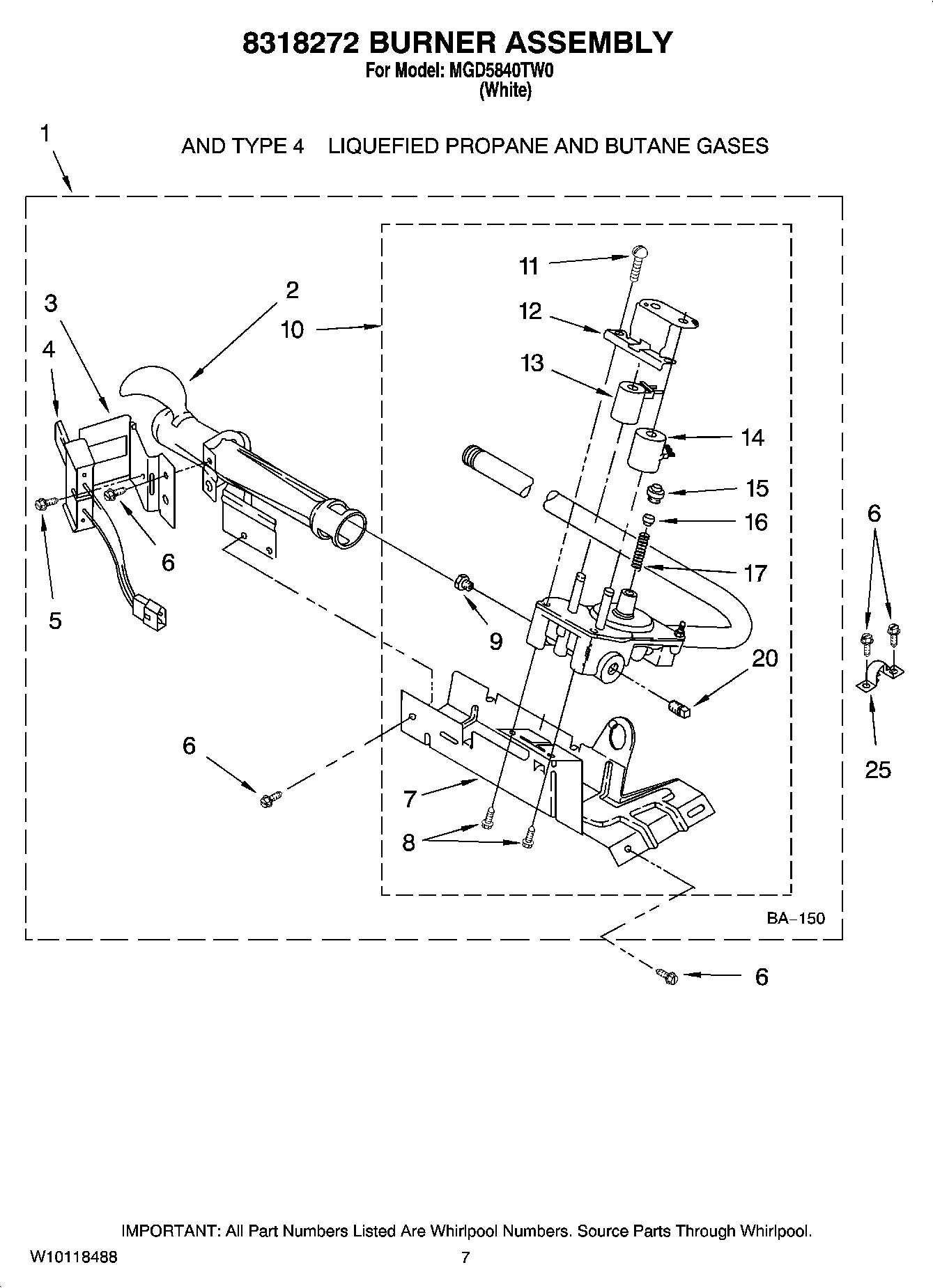 04 - 8318272 BURNER ASSEMBLY, OPTIONAL PARTS (NOT INCLUDED)