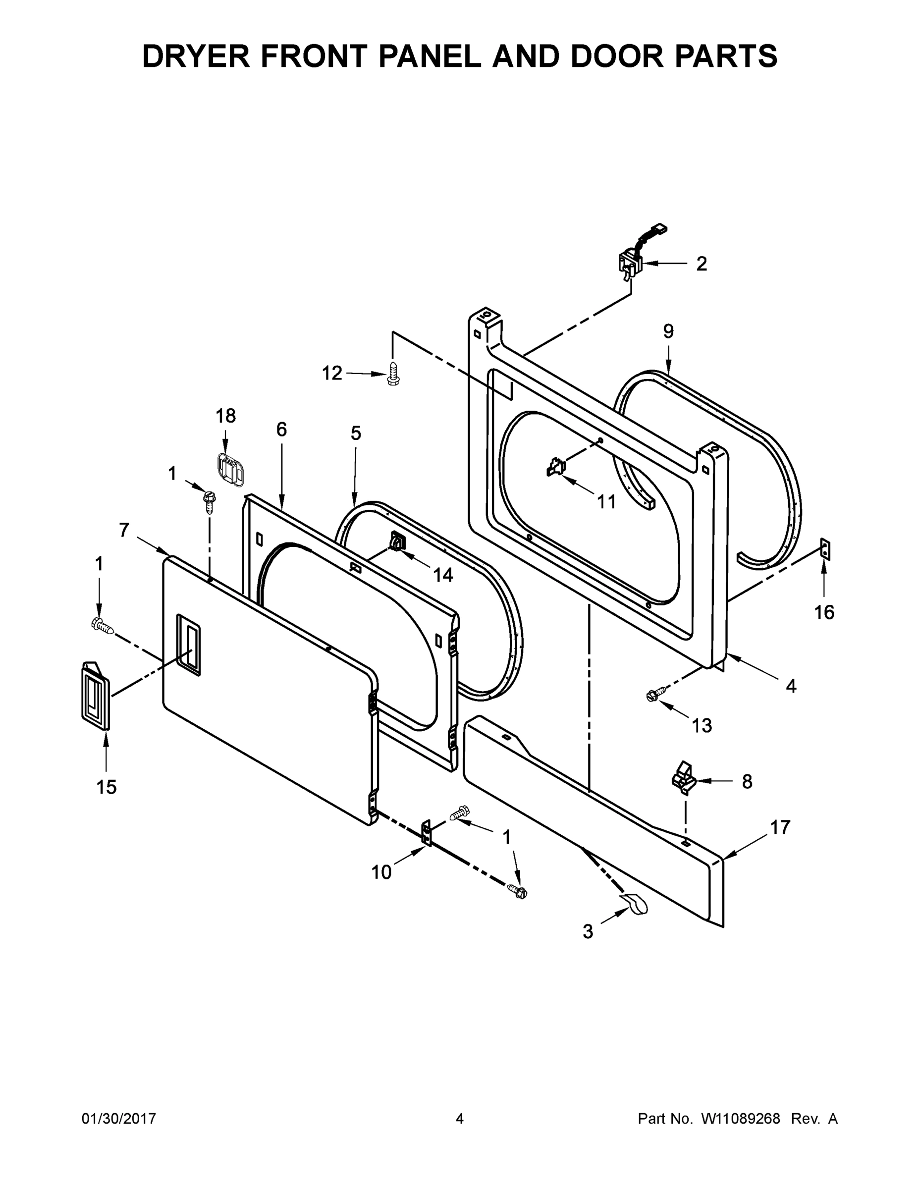 03 - DRYER FRONT PANEL AND DOOR PARTS