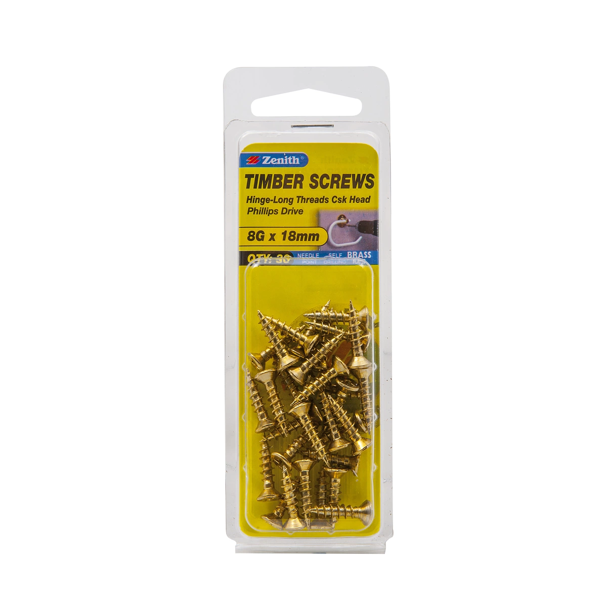 ZENITH® 8G x 20mm Brass Plated Timber Screws – 30 Pack