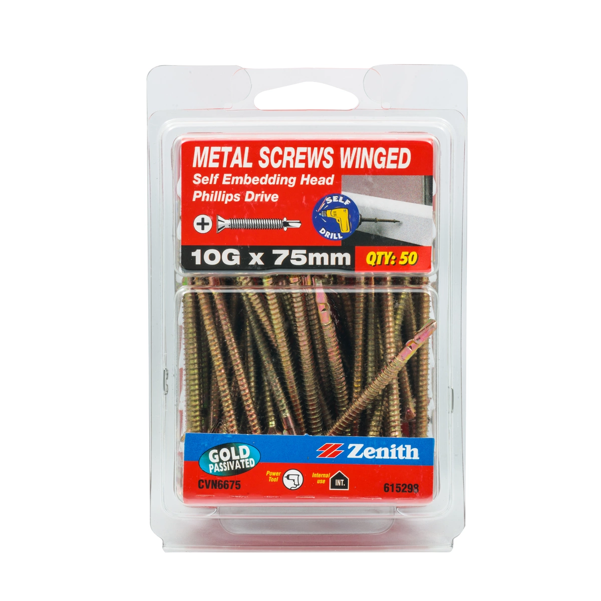 ZENITH® 10G x 75mm Gold Passivated Metal Screws – 50 Pack