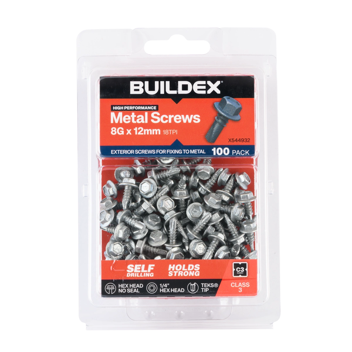 Buildex® 8G x 12mm Class 3 Metal TEKS® Screws – 100 Pack