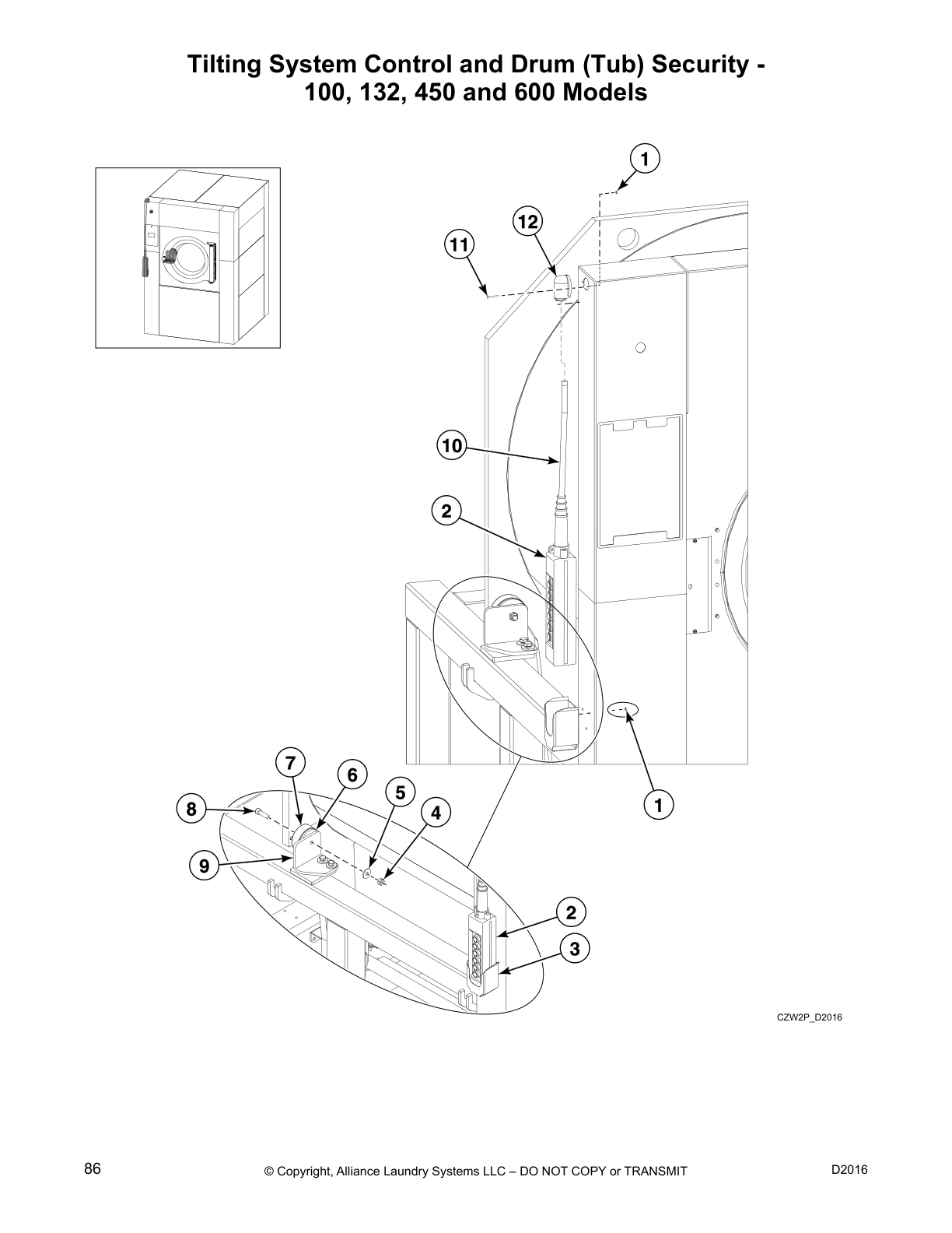 Tilting System Control and Drum (Tub) Security -
100, 132, 450 and 600 Models