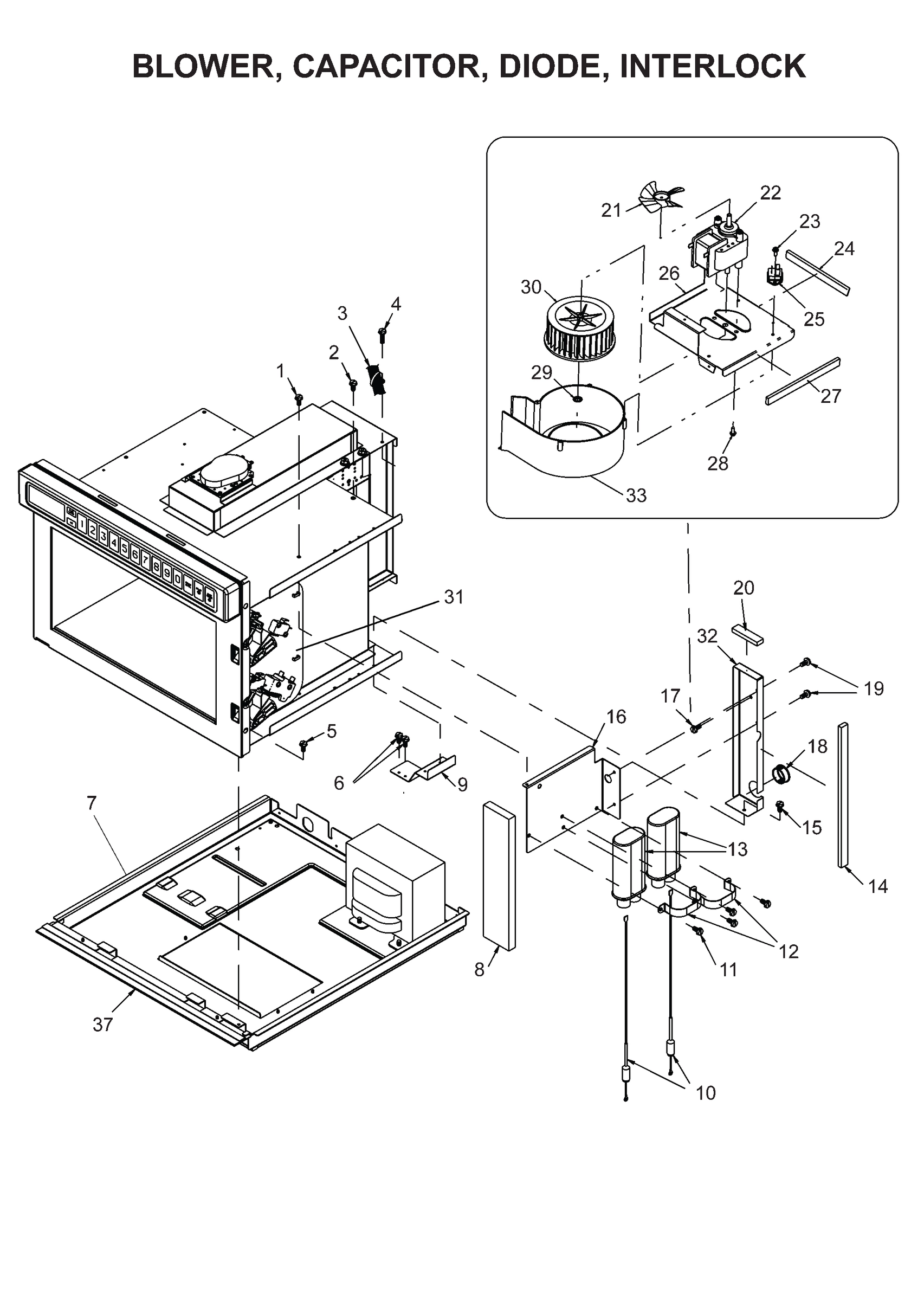 BLOWER, CAPACITOR, DIODE, INTERLOCK