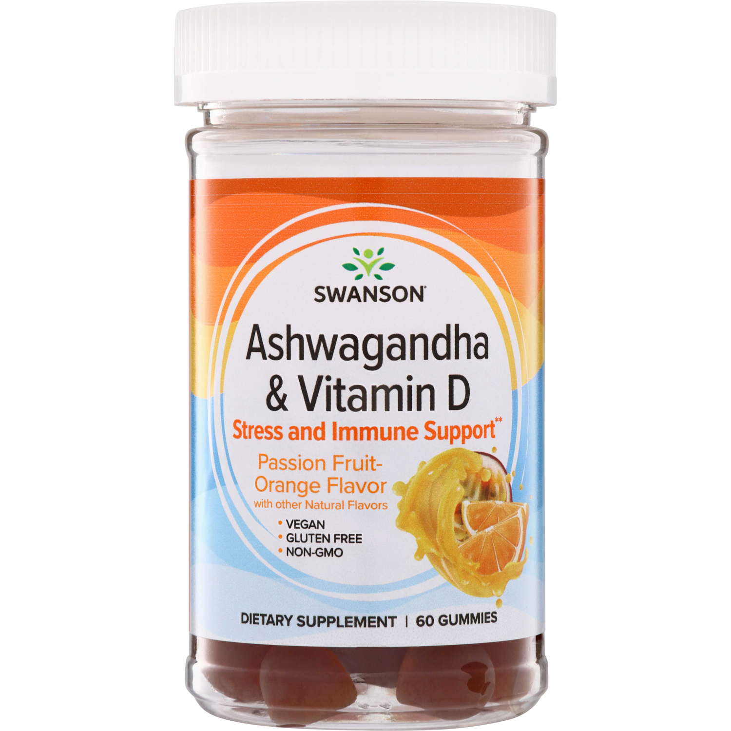 Swanson Vitamins Ashwagandha & Vitamin D Gummies - Passion Fruit-Orange | 60 Gummies