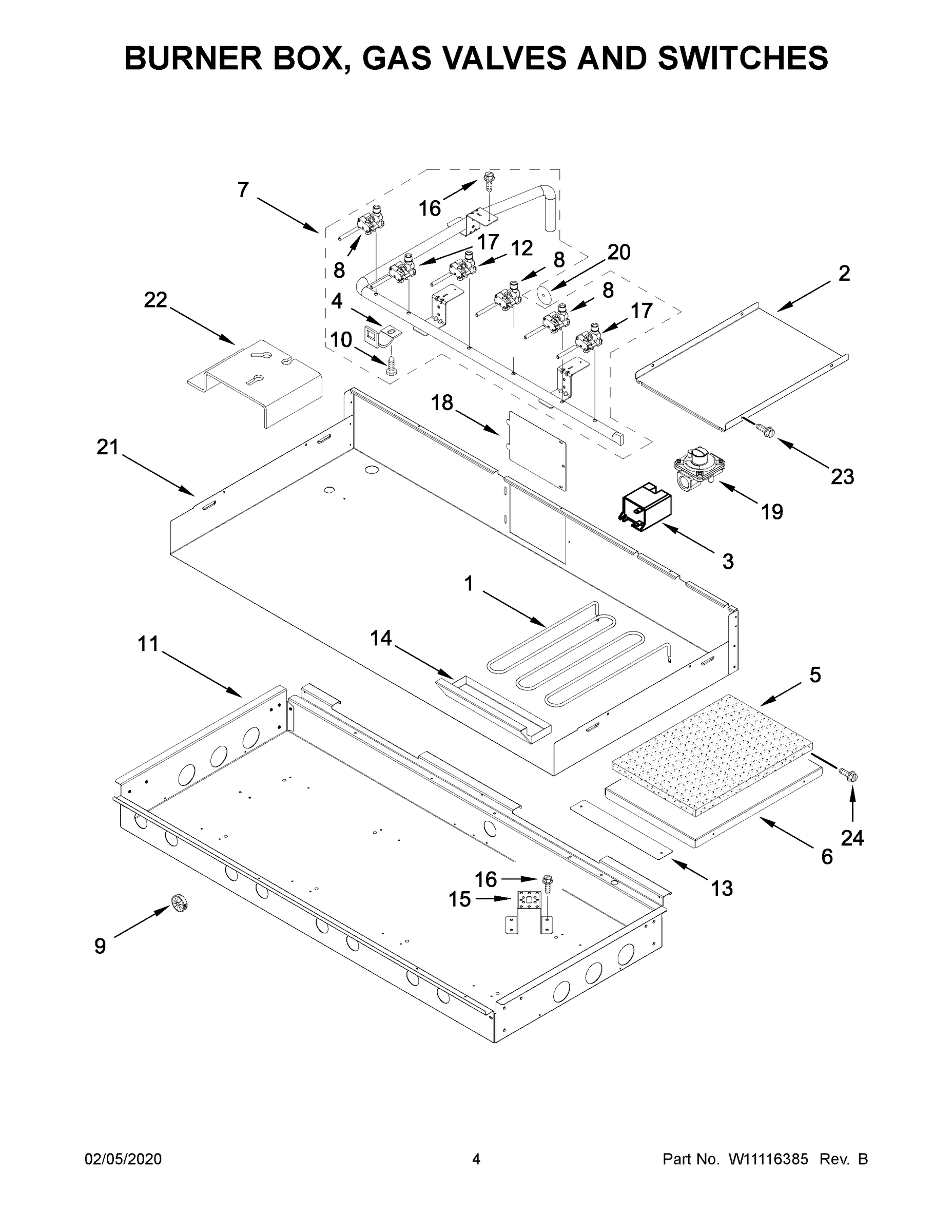 03 - BURNER BOX, GAS VALVES AND SWITCHES