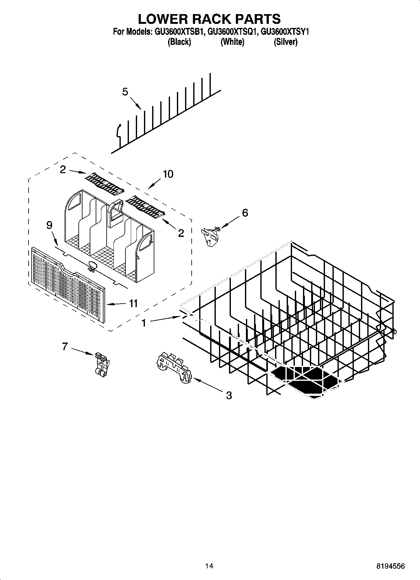 11 - LOWER RACK PARTS, OPTIONAL PARTS (NOT INCLUDED)