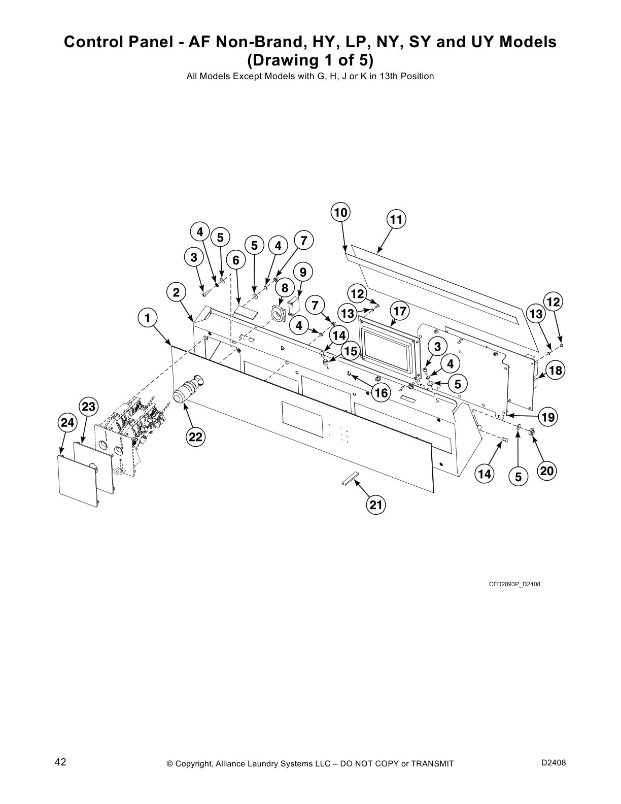 Control Panel - AF Non-Brand, HY, LP, NY, SY and UY Models
(Drawing 1 of 5)