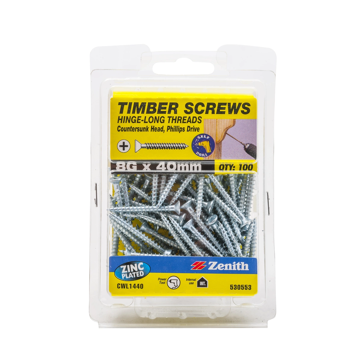 ZENITH® 8G x 40mm Zinc Plated Timber Screws – 100 Pack