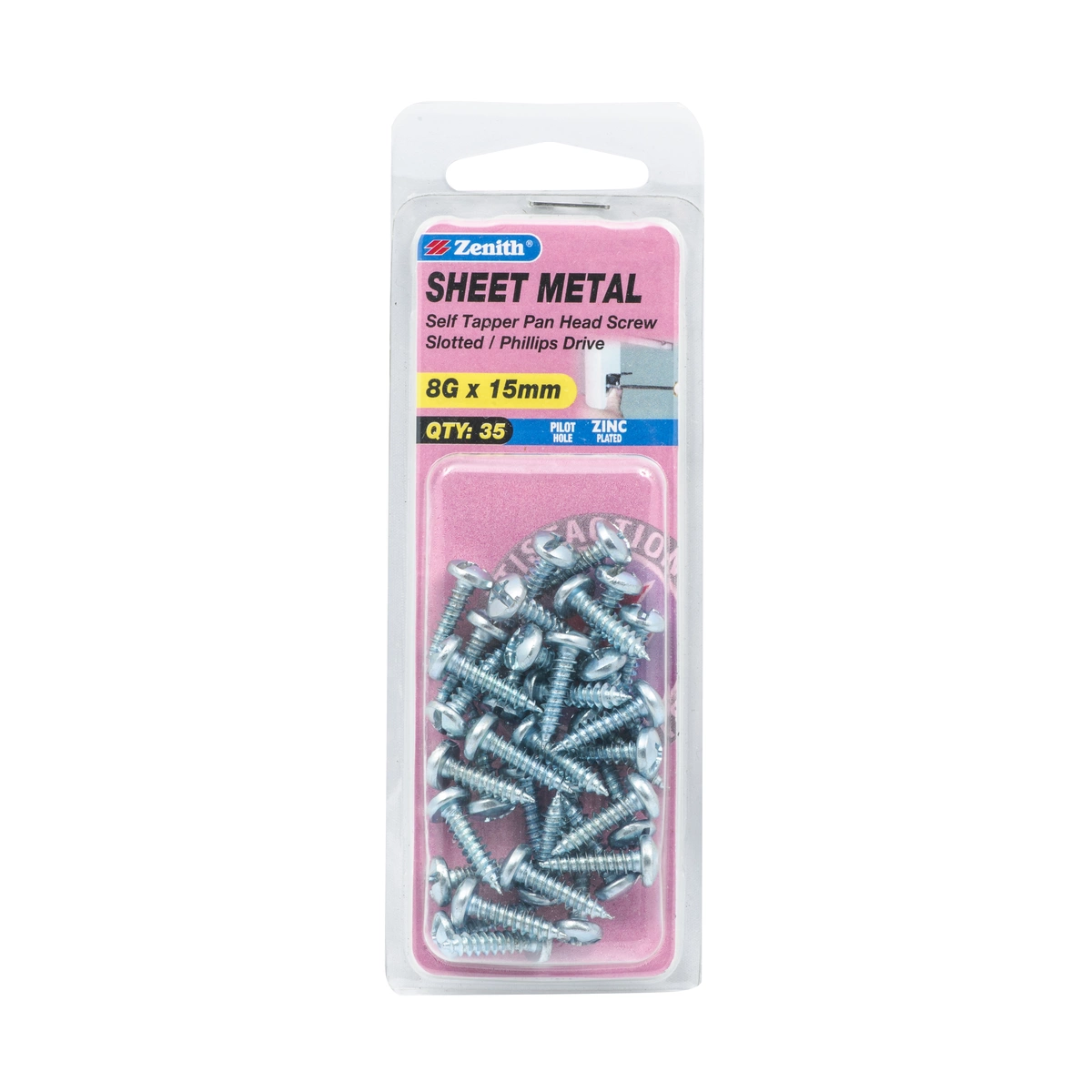 ZENITH® 8G x 15mm Zinc Plated Sheet Metal Screws – 35 Pack