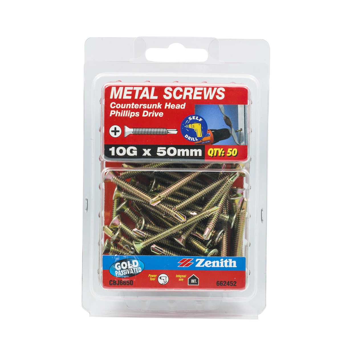 ZENITH® 10G x 50mm Gold Passivated Metal Screws – 50 Pack