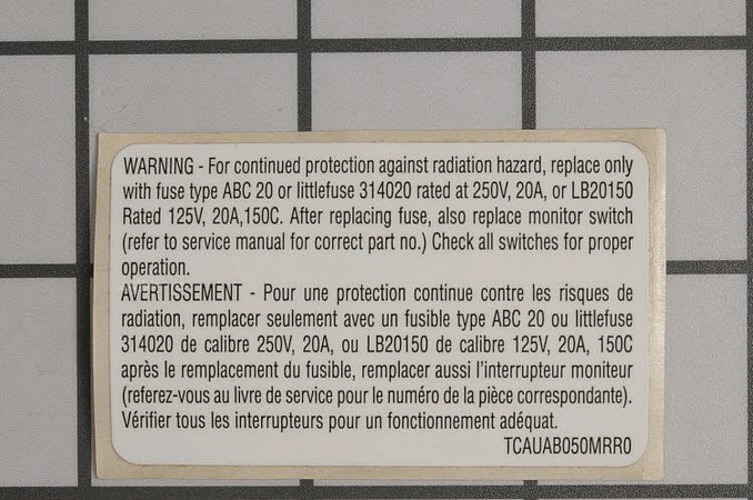 5304440334 Frigidaire Microwave Label