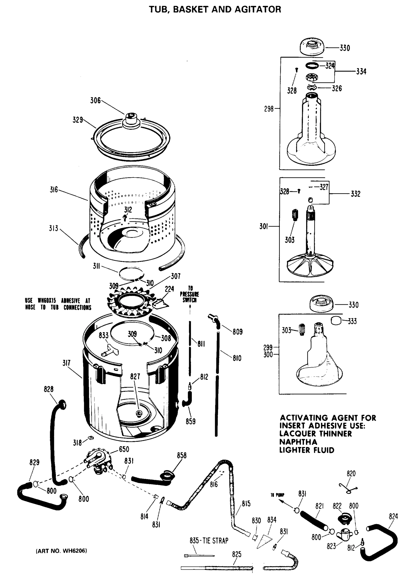 TUB, BASKET AND AGITATOR