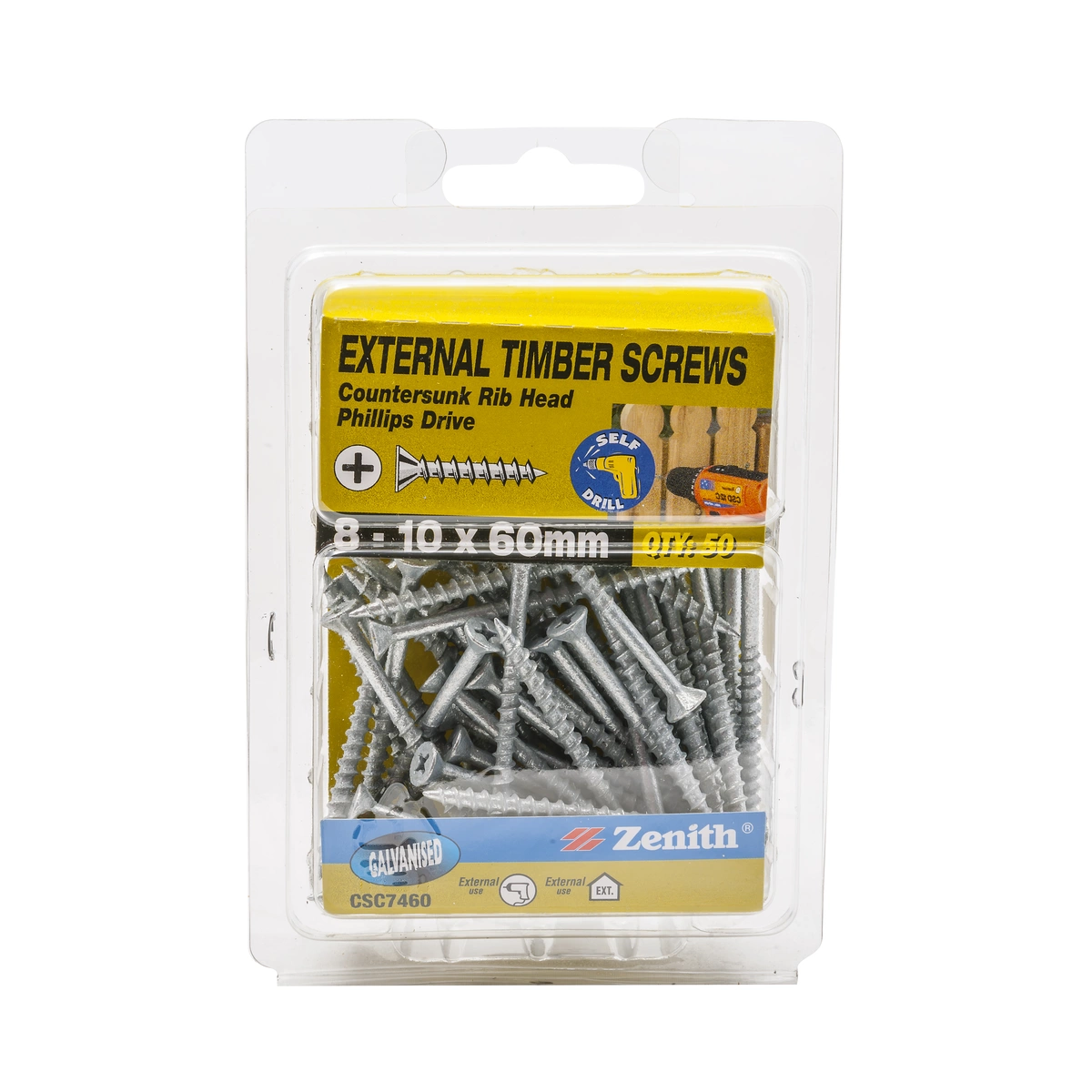 ZENITH® 8G x 60mm Galvanised Timber Screws (Phillips Drive) – 50 Pack