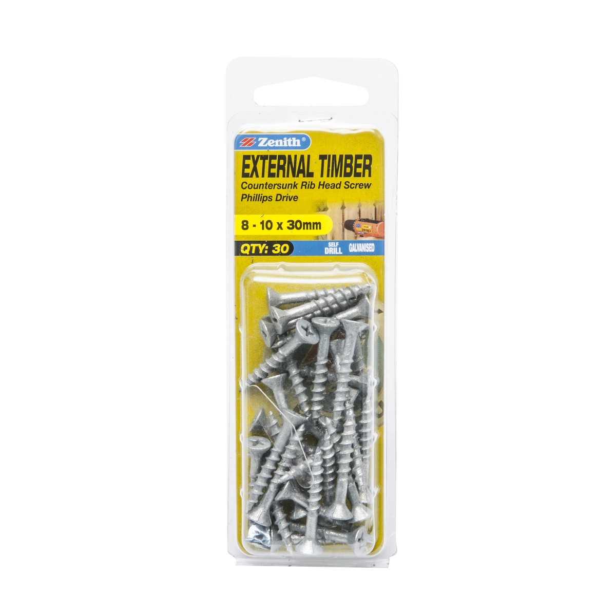 ZENITH® 8G x 30mm Galvanised Timber Screws (Phillips Drive) – 30 Pack