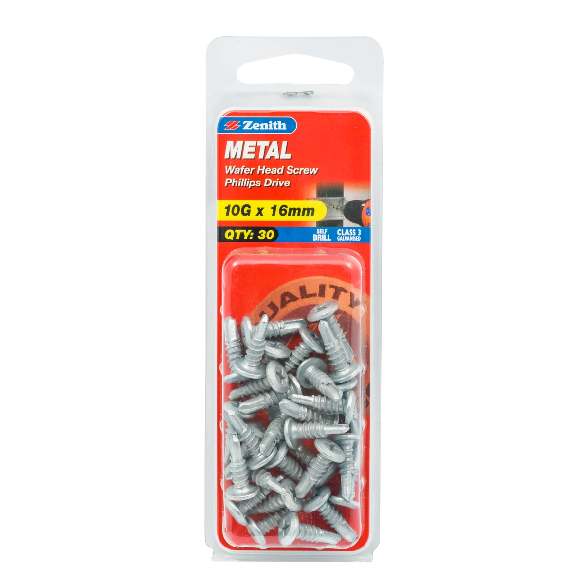 ZENITH® 10G x 16mm Class 3 Galvanised Metal Screws – 30 Pack