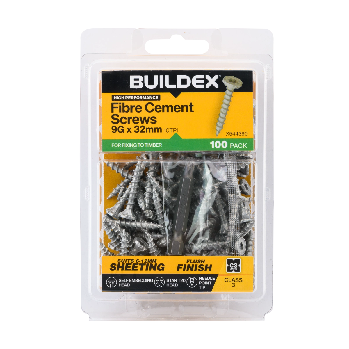 Buildex® 9G x 32mm Class 3 Fibre Cement Screws – 100 Pack