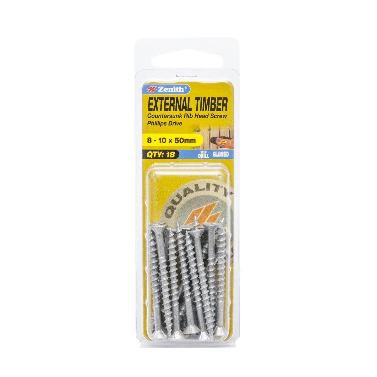 ZENITH® 8G x 50mm Galvanised Timber Screws – 18 Pack