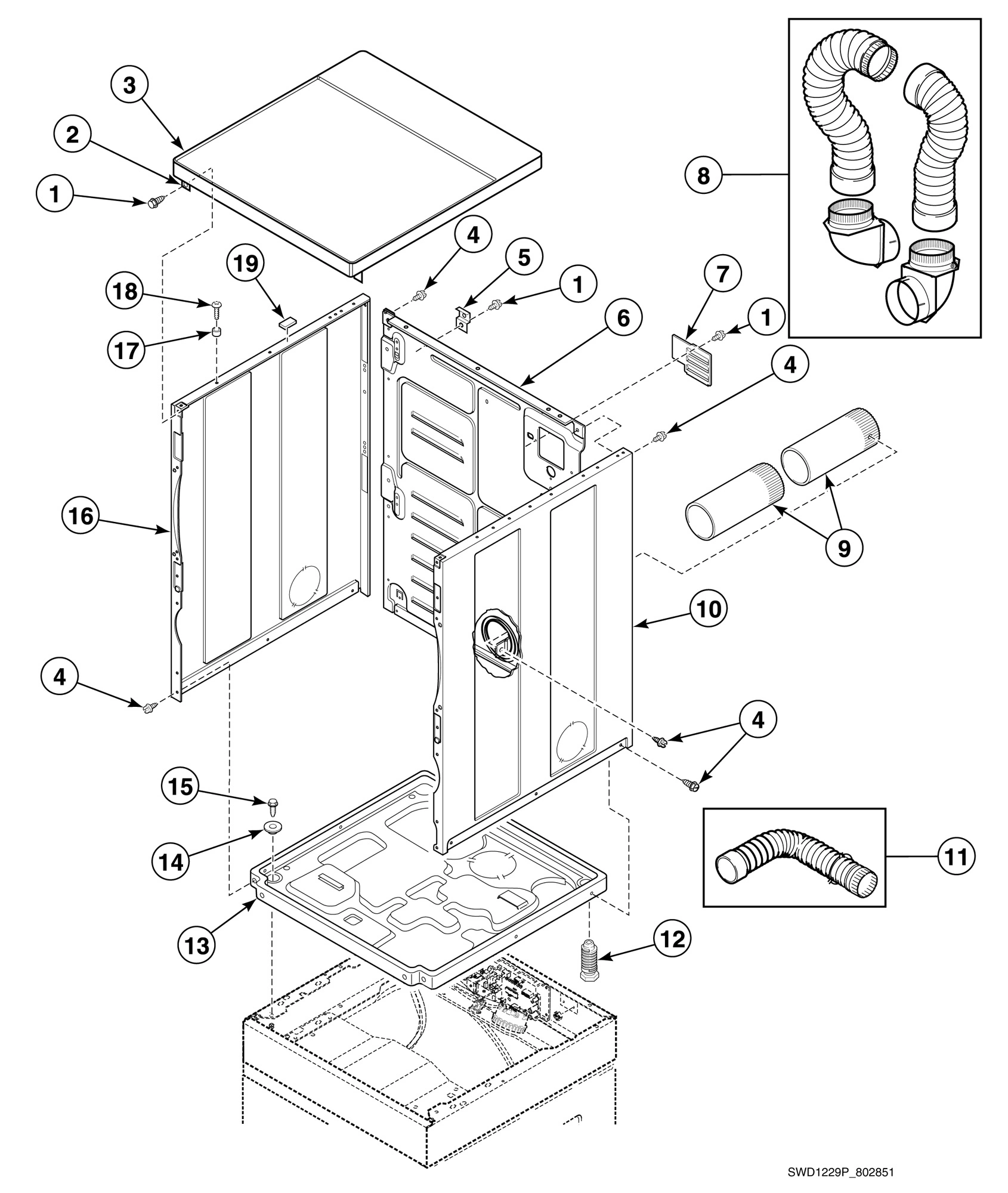 Dryer Cabinet, Exhaust Duct and Base
