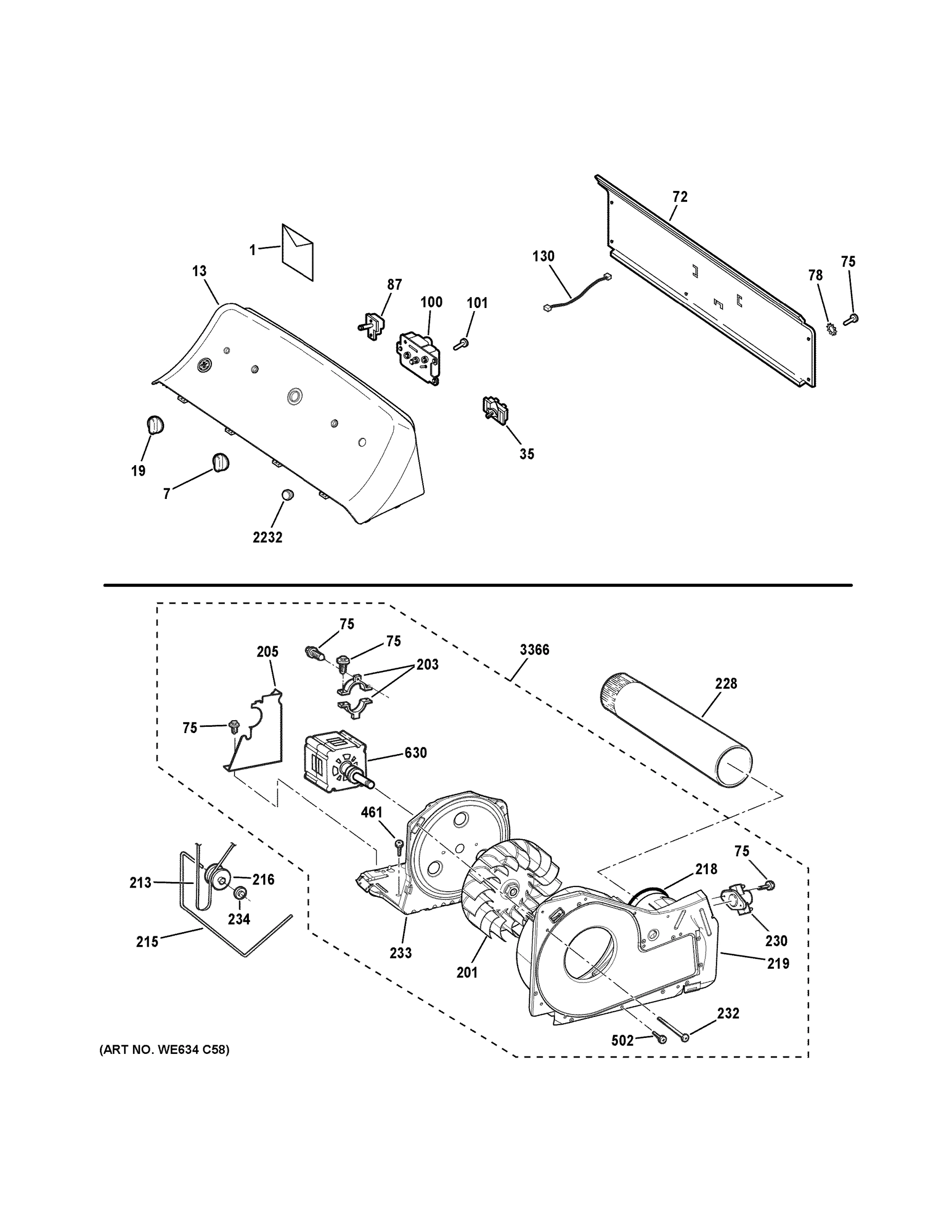 BACKSPLASH, BLOWER & MOTOR ASSEMBLY