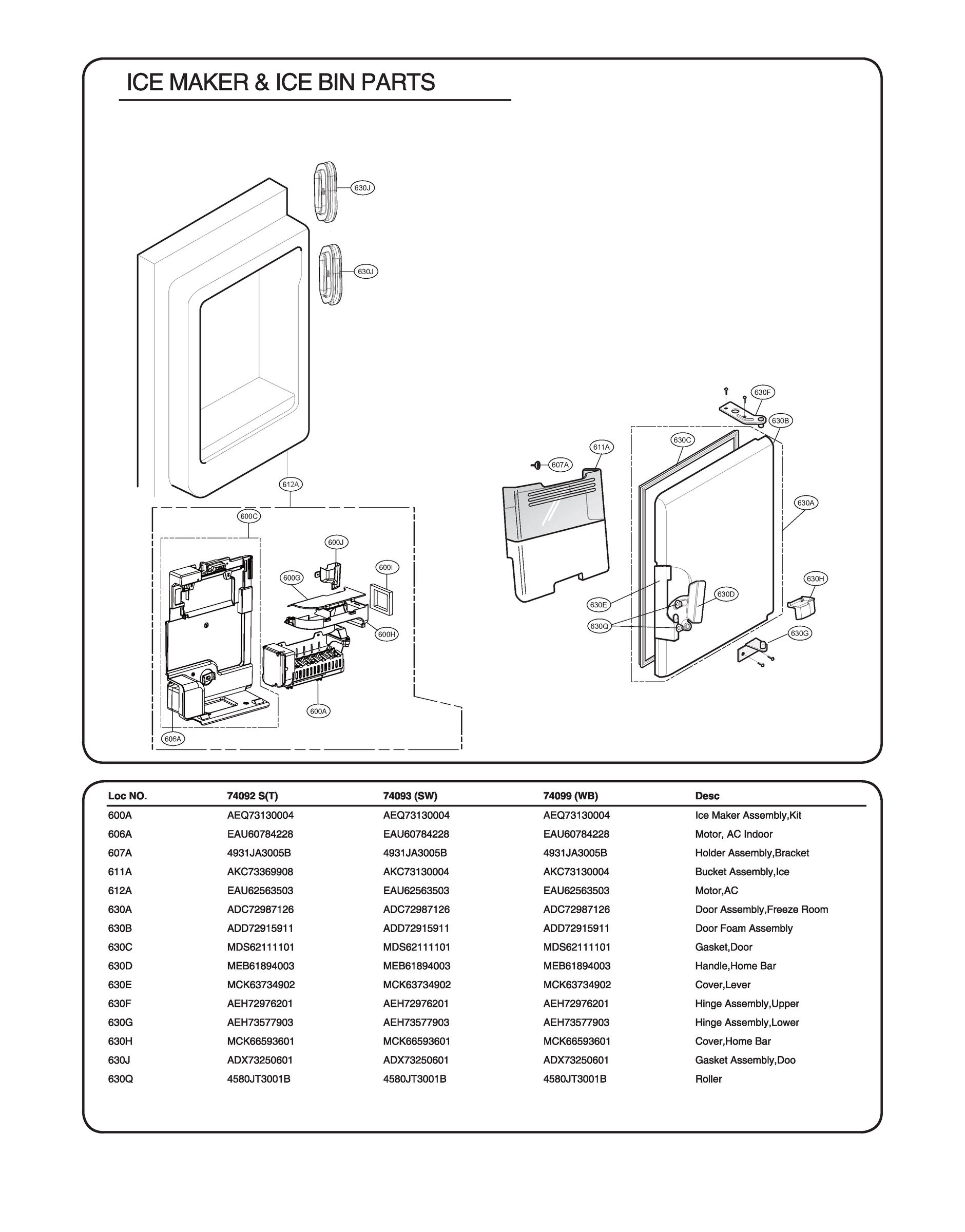 ICE MAKER & ICE BIN PARTS