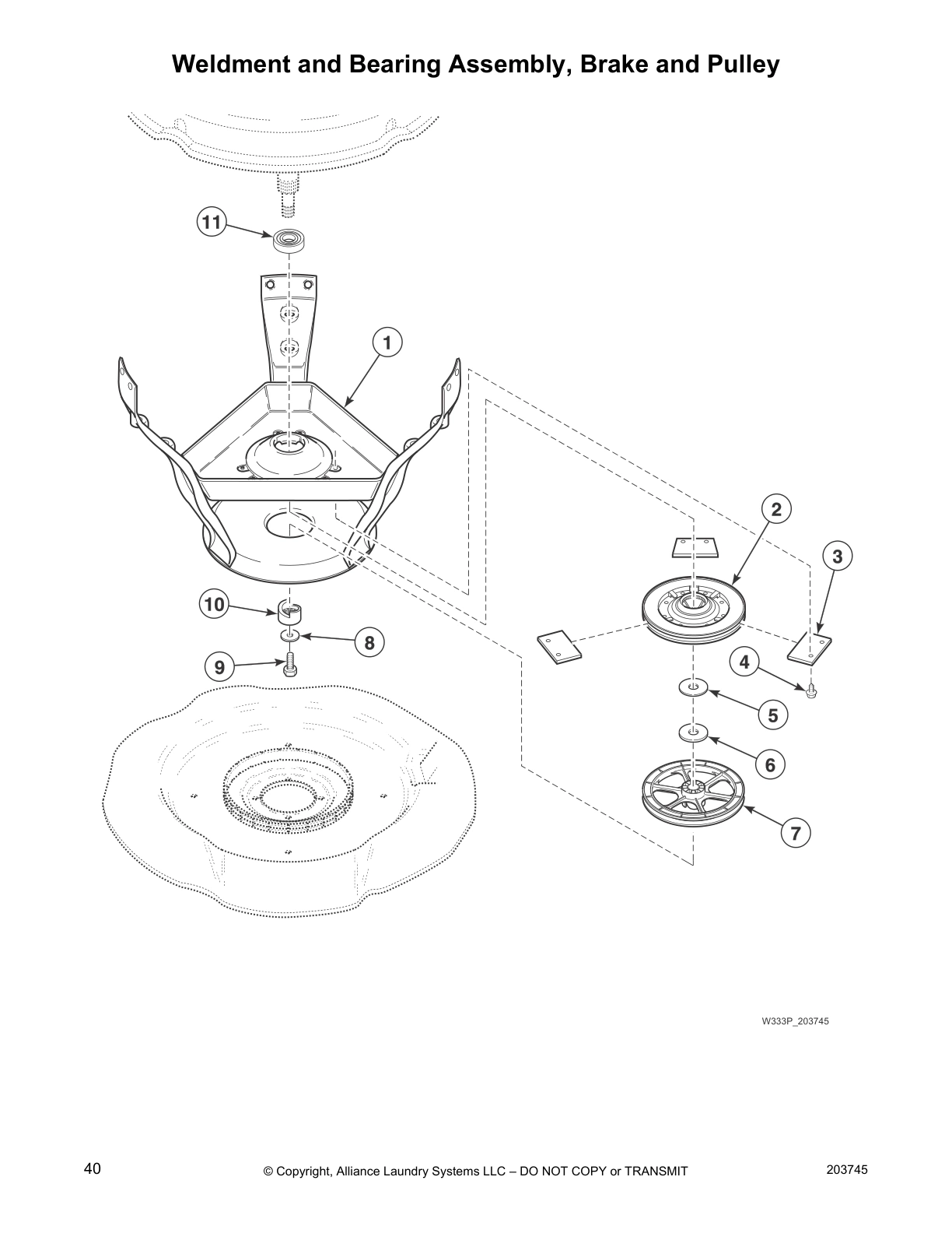 Weldment and Bearing Assembly, Brake and Pulley