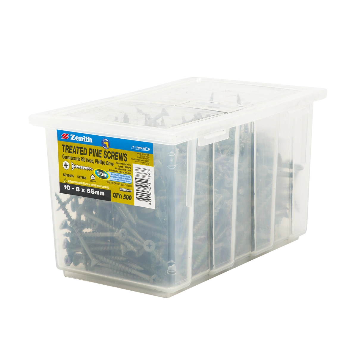 ZENITH® 8G x 65mm TUFCOTE® Treated Pine Screws – 500 Pack